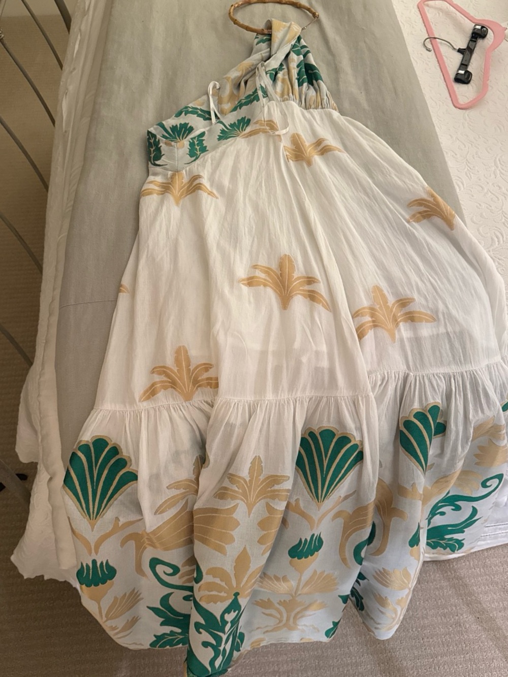 Tropical Green & Cream Halter Maxi Dress - Picture 4 of 6